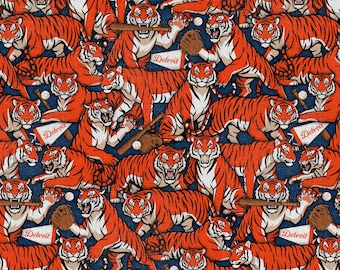 Baseball Tigers Cotton Fabric – Quilting Cotton BY THE YARD