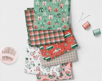 Home For Christmas by Angela Nickeas for PBS Fabrics - Paintbrush Studio Fabrics - Quilting Cotton Fabric - Vintage Holiday Mint Pink Red