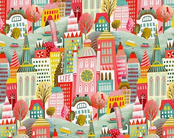 NYC Fabric: City Life Cotton Fabric by the yard Uta Krogmann