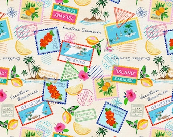 Endless Summer Tropical Fabric – Palm Trees, Hibiscus, Lemons (1 Yard Cut)