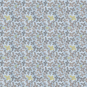 Peut inclure: Motif r&eacute;p&eacute;t&eacute; de croix dans des tons de marron et de jaune sur fond bleu clair. Les croix sont de tailles et d'orientations variables, cr&eacute;ant un motif textur&eacute;. Le motif convient au tissu ou au papier peint.