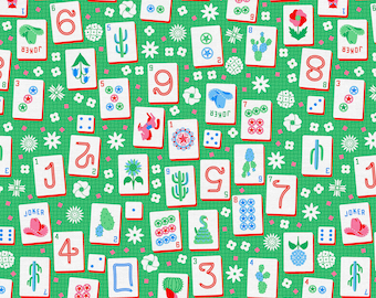 Mahjong Fabric by the Yard | Quilting Cotton -Mahjong Tiles Print | Game Night Fabric | Sewing & Quilting Material