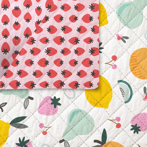 Double Sided Prequilted Fabric Fruity by Maja Faber by Etsy