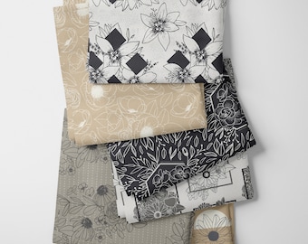 Geo Florals by Rosa V Design - Natural Organic Canvas - Paintbrush Studio Fabrics
