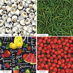 Fruit & Veggie Quilting Cotton Fabric: Farmer John&#39;s Garden Party