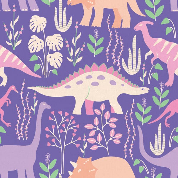 Dinosaur Stories van The Tiny Garden - roze - Paintbrush Studio Fabrics - zachte katoenen stof
