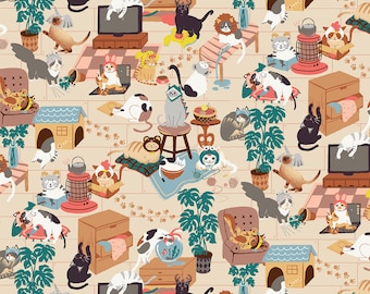 Hats for Cats - By the Yard - Paintbrush Studio Fabrics - Soft Cotton Fabric