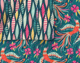 Double Sided Pre-Quilted Fabric - Paradise Birds- 1 YARD CUTS - Pre-quilt