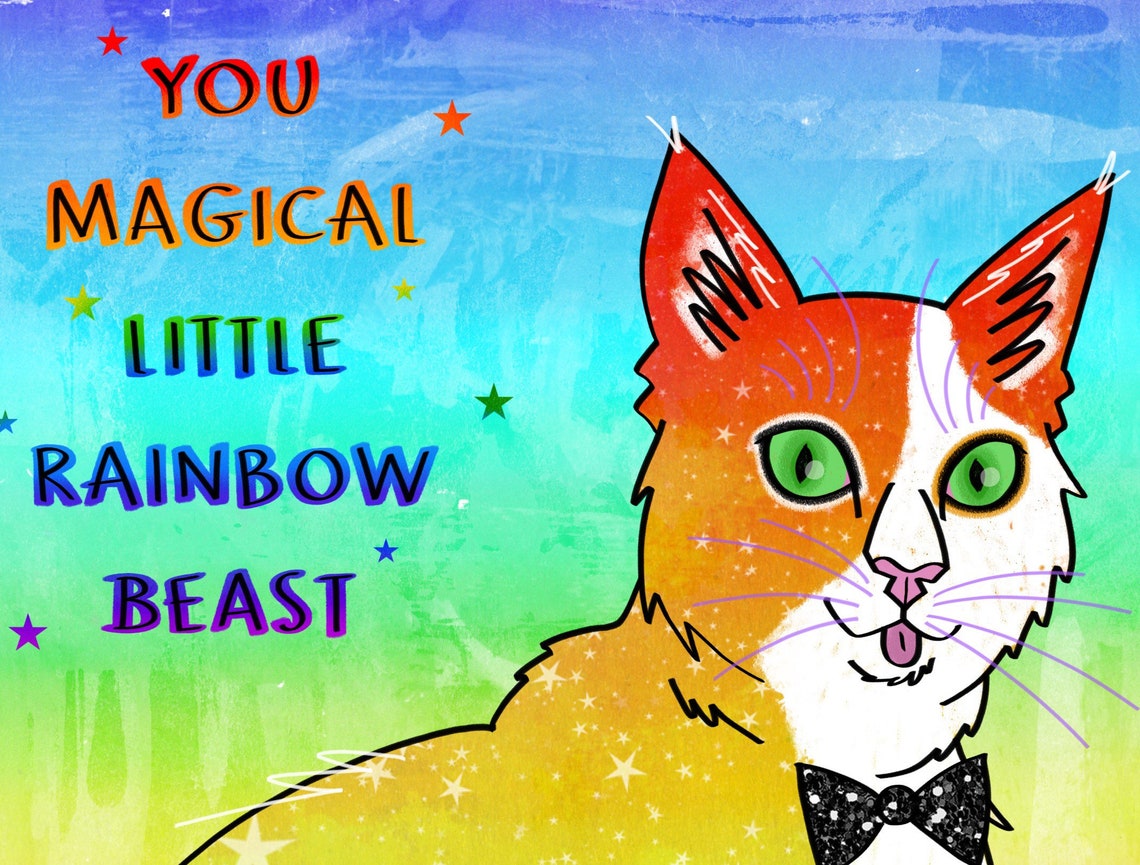 Rainbow Cat Card A5 Celebration Birthday | Etsy