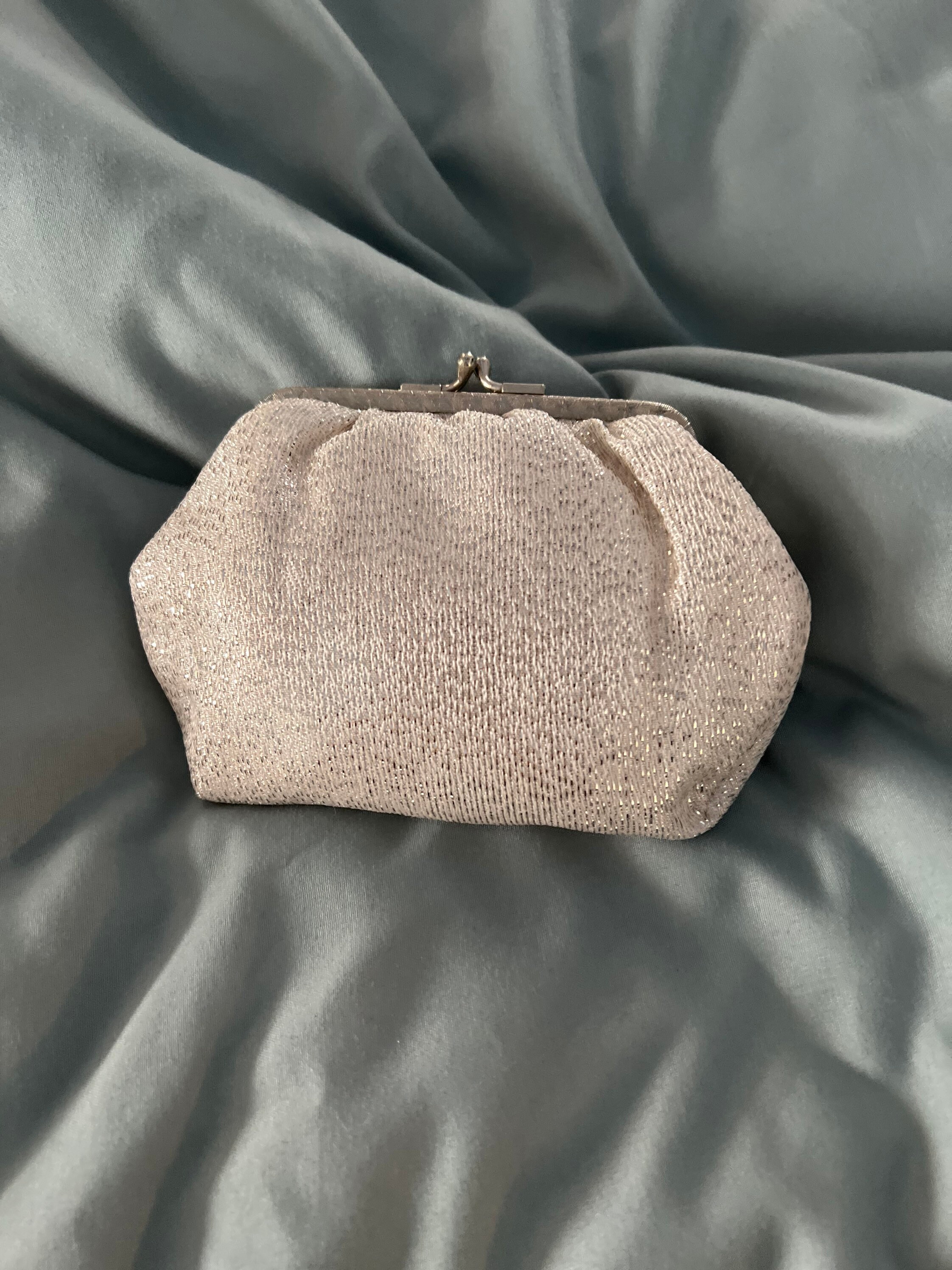 Vintage ivory fabric clutch with clasp closure