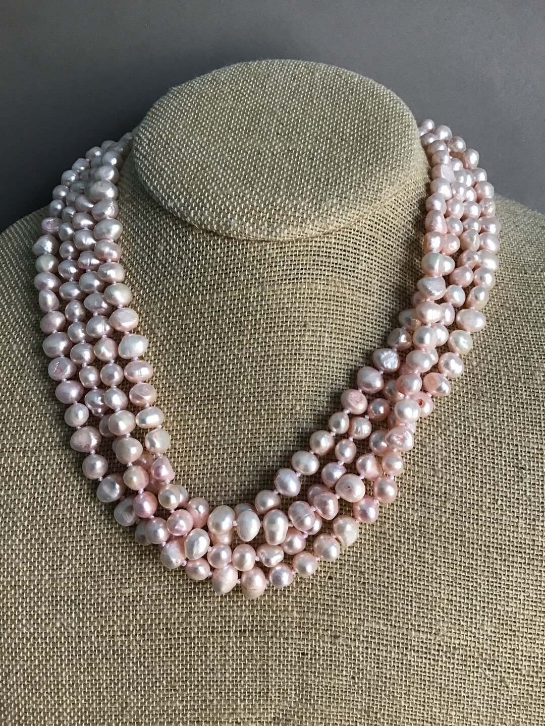 4 Strand Pink Pearl Necklace Etsy