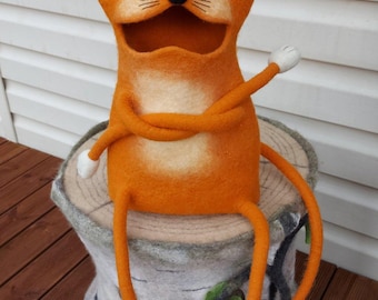 Funny Felt Cat Basket: Kids Playroom Decor, Toy Storage