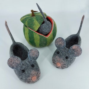 Mouse slippers Toddler slippers Handmade wool flat shoes Funny Gray mouse slippers Felted animals Natural Warming gift