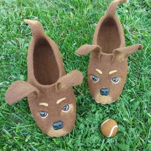 Dog Felted Slippers: Handmade Wool Flat Shoes, Funny Animal Slippers