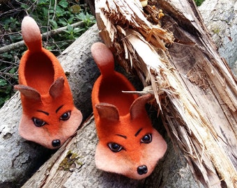 Felted Fox Slippers: Handmade Wool Flat Shoes, Warming Gift