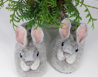 Handmade Rabbit Eco-friendly shoes Funny slippers with ears for womеn Warming gift Felted animals Handmade flat shoes Symbol 2023 Bunny