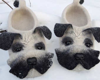 Felted slippers Dogs Flat shoes Handmade wool shoes Funny white slippers for woman man kids Felted animals Warming gift Dogs lover gift