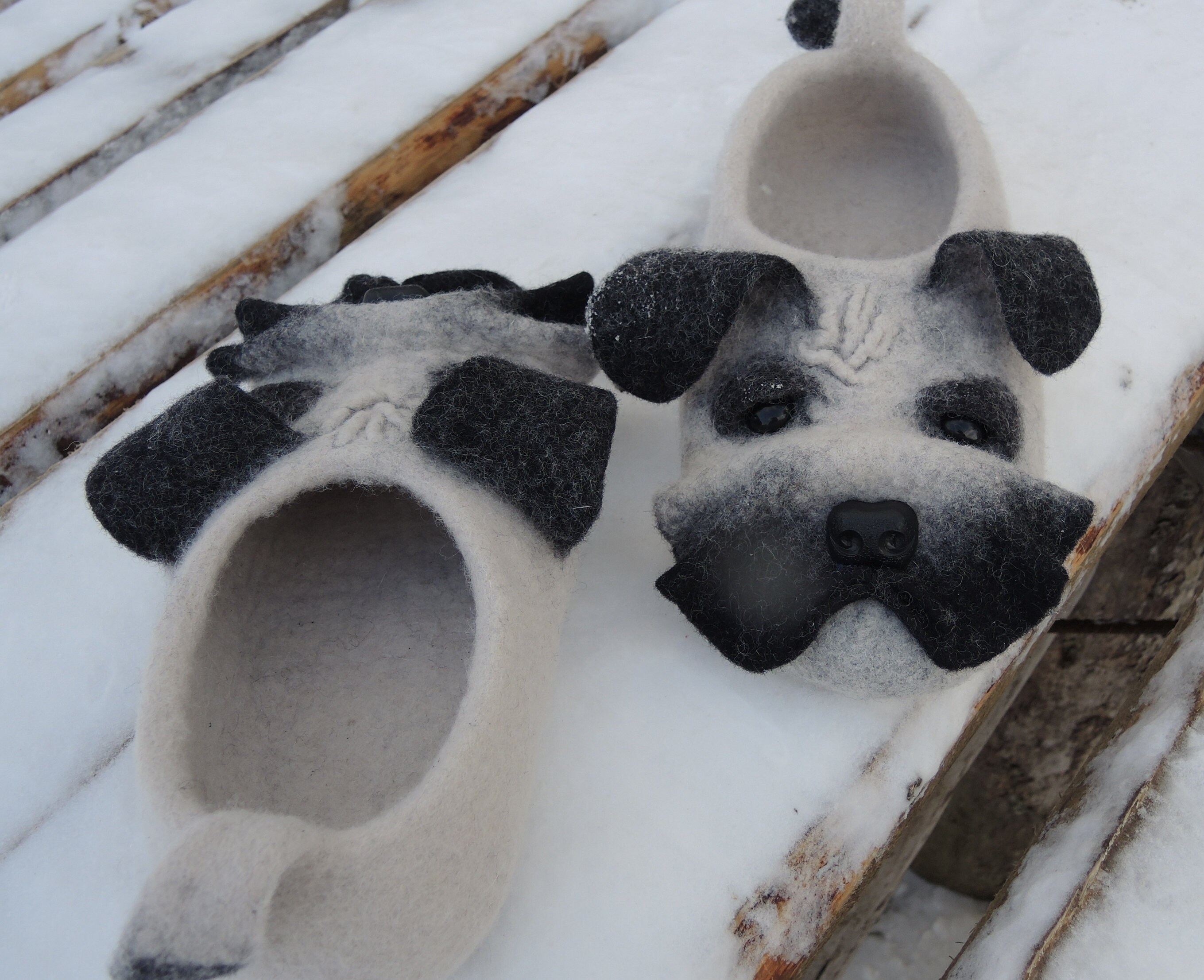 Felted Slippers Dogs Flat Shoes Handmade Wool Shoes Funny Etsy