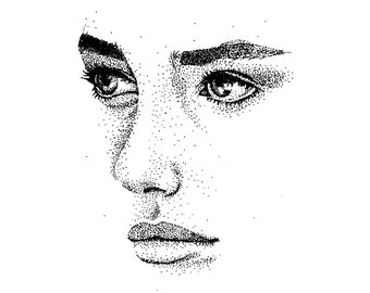 Minimalist stippled dot girl portrait print