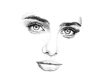 Minimal stippled dot pen portrait print