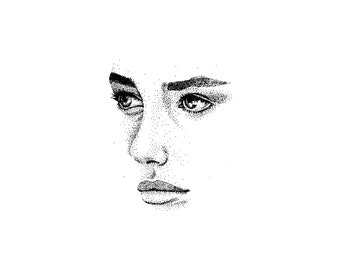 printable stippled ink portrait of a girl download