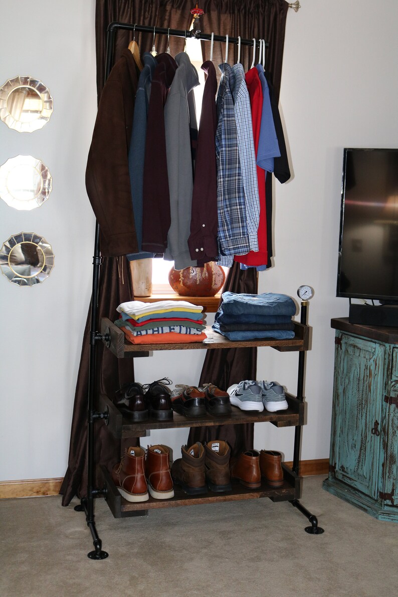 industrial shoe rack on Industrial Pipe Shoe Rack Clothes Storage Wood Shoe Rack Wood Shoe Storage Shelf Display Reclaimed Wood