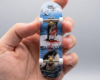 Pro Fingerboard Mini Skateboard, Penguin Graphic Wood Deck Toy