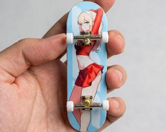 Anime Fingerboard Mini Skateboard, Wood Deck Toy, Waifu Graphic Board