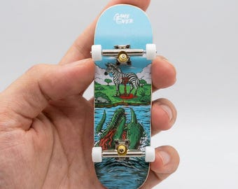 Pro Fingerboard Mini Skateboard, Zebra Graphic Wood Deck Toy