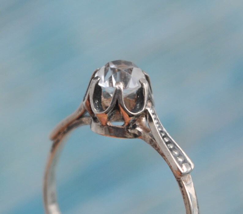 Kharkiv Jewelry Factory 1984. Vintage USSR era 875 Silver Ring with Colorless Rhinestone Ukraine