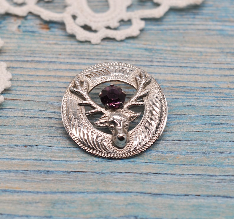Ward Brothers Vintage Scottish Sterling Silver Brooch with Purple Rhinestone.