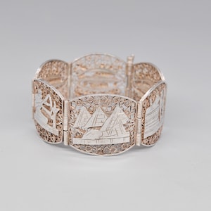 Vintage Egyptian Filigree Solid Silver Bracelet.