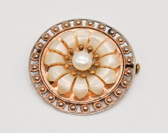 Vintage Floral Rose Gold Tone Metal Brooch.