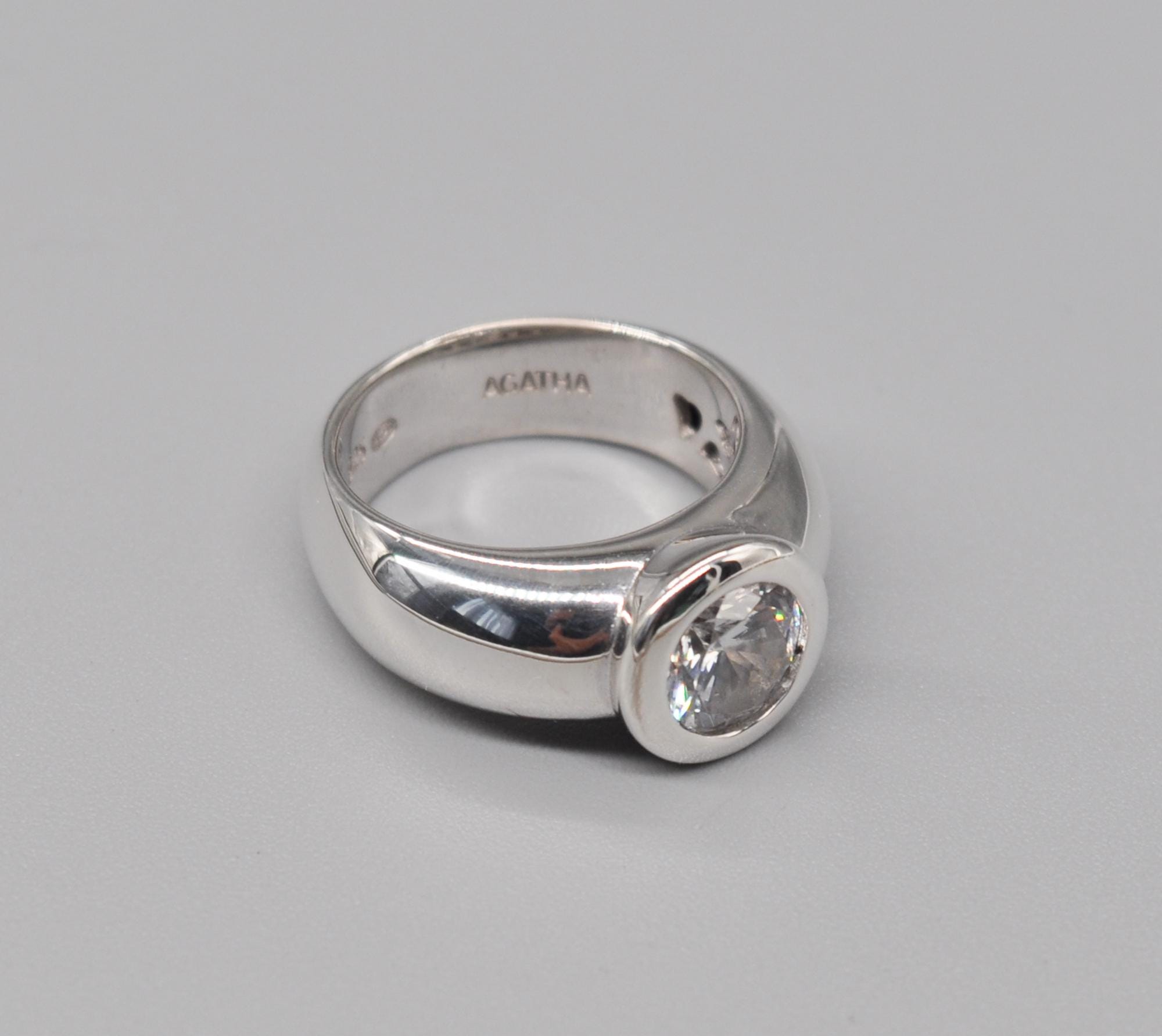 Bague Vintage Agatha Paris En Argent Sterling Avec Pierres Noires - Taille 56 (US 8)