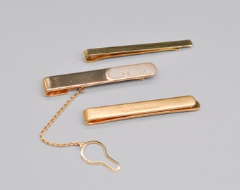 Vintage Gold Tone Metal Tie Clip. Set of 3.