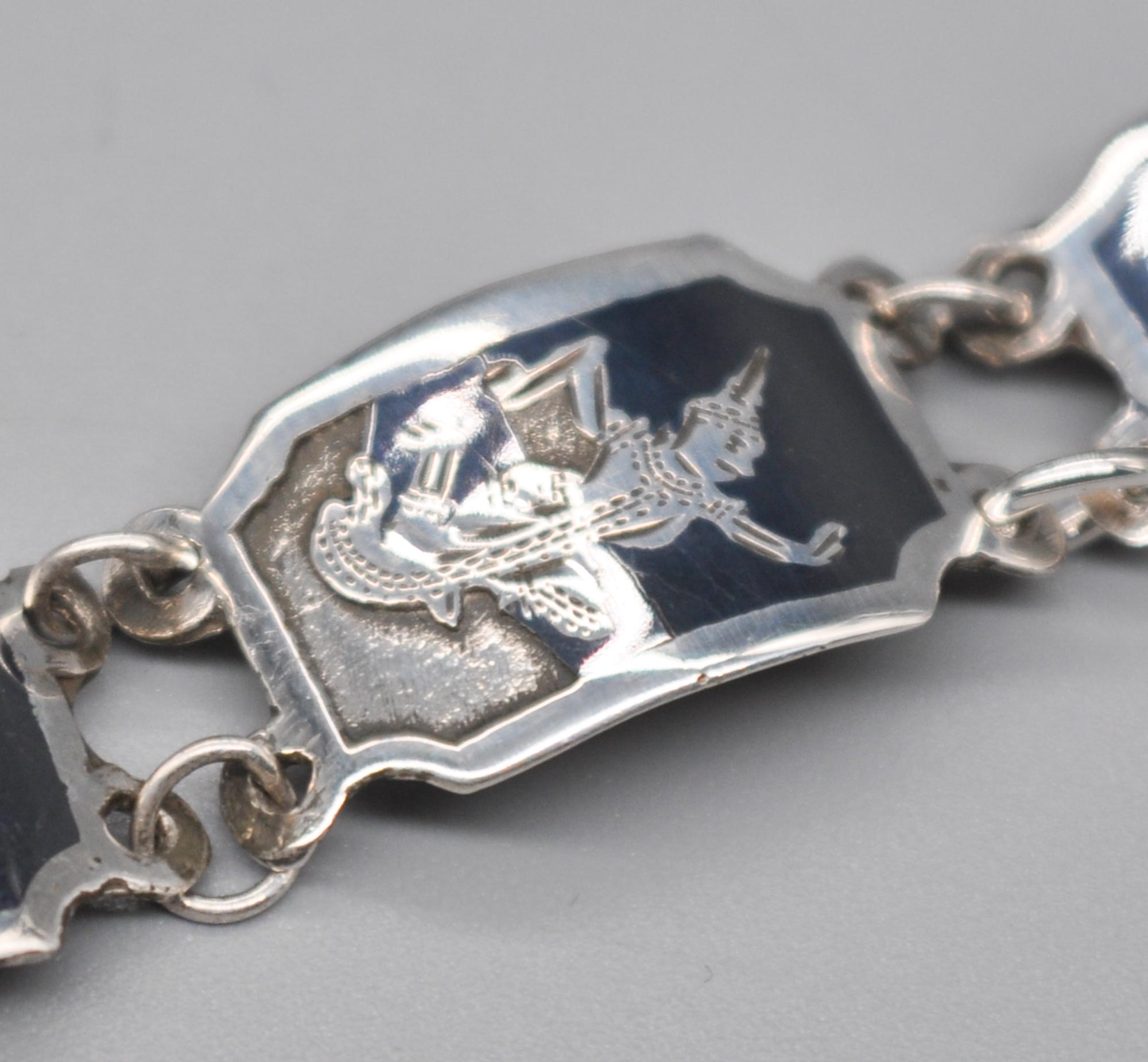 Vintage Siam Sterling Silver Link Bracelet. Visual Defects