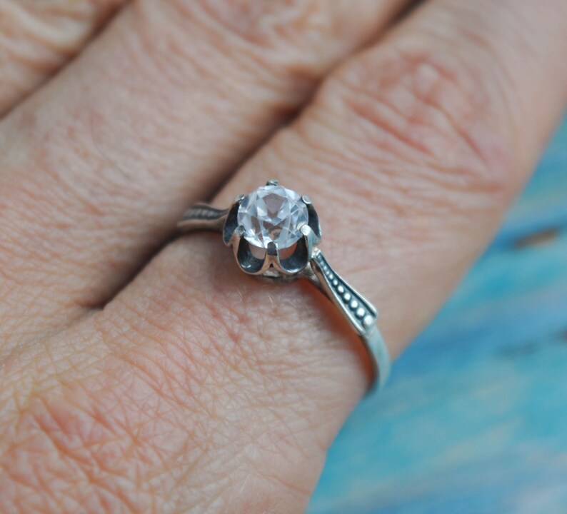 Kharkiv Jewelry Factory 1984. Vintage USSR era 875 Silver Ring with Colorless Rhinestone Ukraine