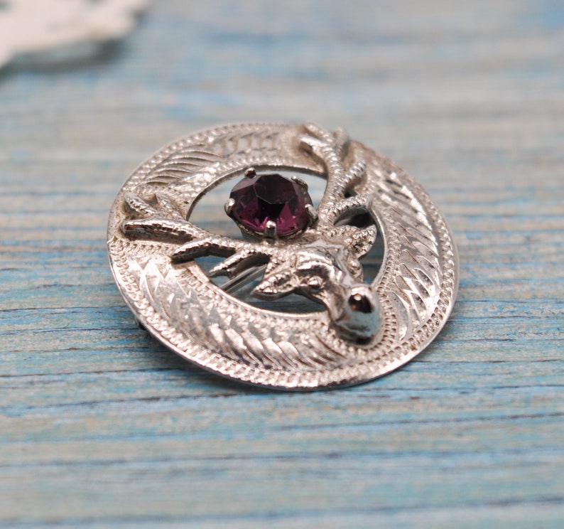 Ward Brothers Vintage Scottish Sterling Silver Brooch with Purple Rhinestone.