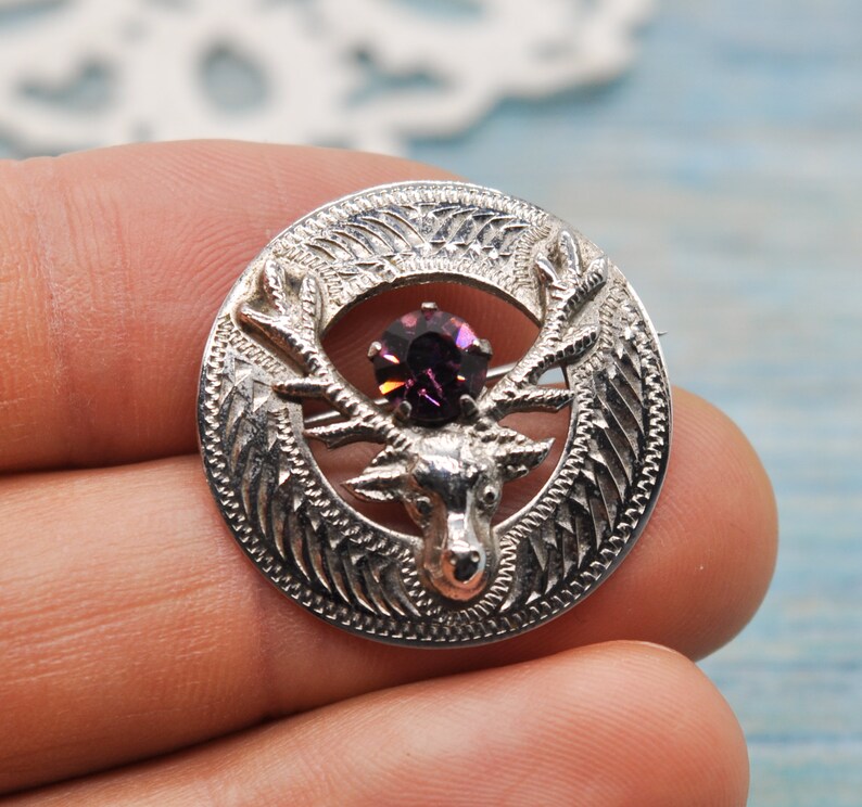 Ward Brothers Vintage Scottish Sterling Silver Brooch with Purple Rhinestone.