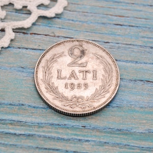 Vintage 1925 Latvian 835 Silver Coin TWO LATS