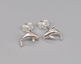 Boucles D'oreilles Vintage Dauphins En Argent Massif 925 - Pendantes - Très Bon état