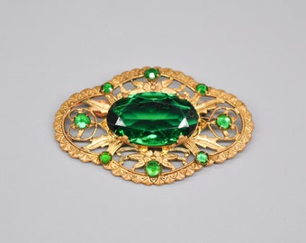Vintage Czech Filigree Metal Brooch.