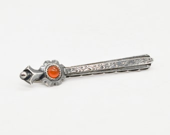 Vintage USSR 875 zilveren tie bar clip "zwaard" met geperste amber cabochon. Sieradenfabriek Rigas Gravieris 1952.