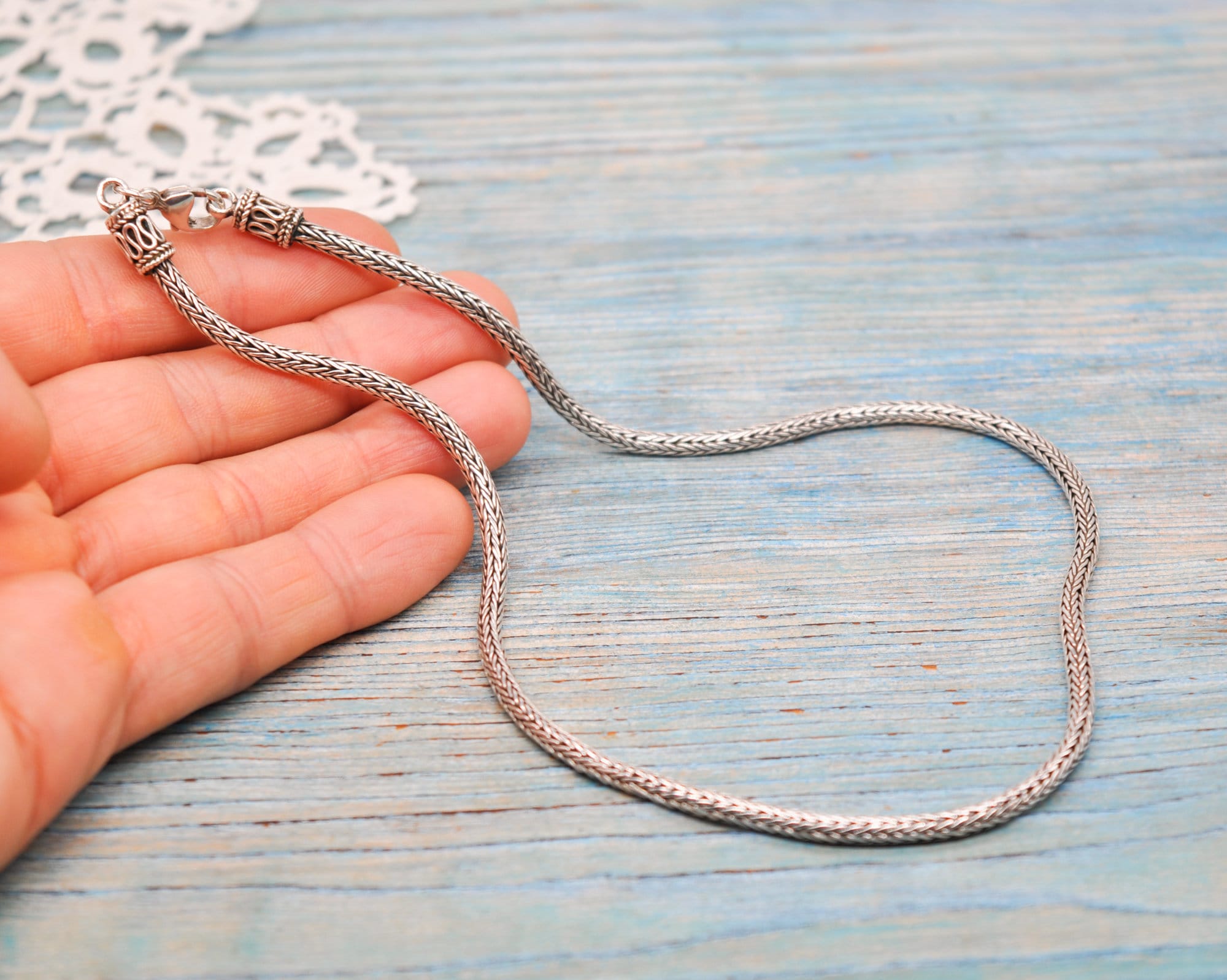 Vintage 925 Sterling Silver Necklace Chain. Length 42.5 Cm 16.7