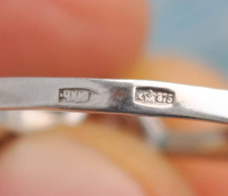 Kharkiv Jewelry Factory 1984. Vintage USSR era 875 Silver Ring with Colorless Rhinestone Ukraine