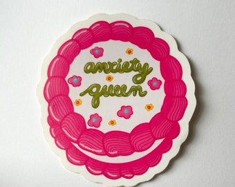 Sticker en vinyle "Anxiety Queen Cake"