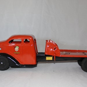 Vintage Metal Toy Truck Turner Toys Wapakaneta Ohio 1940s era Pressed Steel Truck Cab Delivery large 18 12 Inch Aged Old Toy Vehicle Old