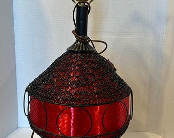 Vintage Black on Red Lucite Spaghetti Table Lamp