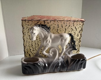 Vintage Horse Stallion TV Lamp Planter Fiberglass Shade 1950s MCM Ceramic