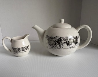 Vintage Bernie Brown Teapot Decorated with Running Horses
